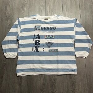 Vintage Stefano International Striped Sweatshirt 90s Blue White Graphic 14/16W